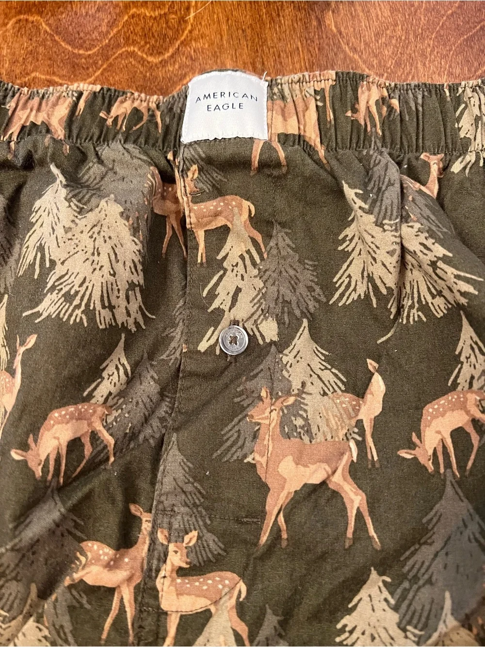 American Eagle Poplin Boxers Mens XL Deer Print Trees Army Green
